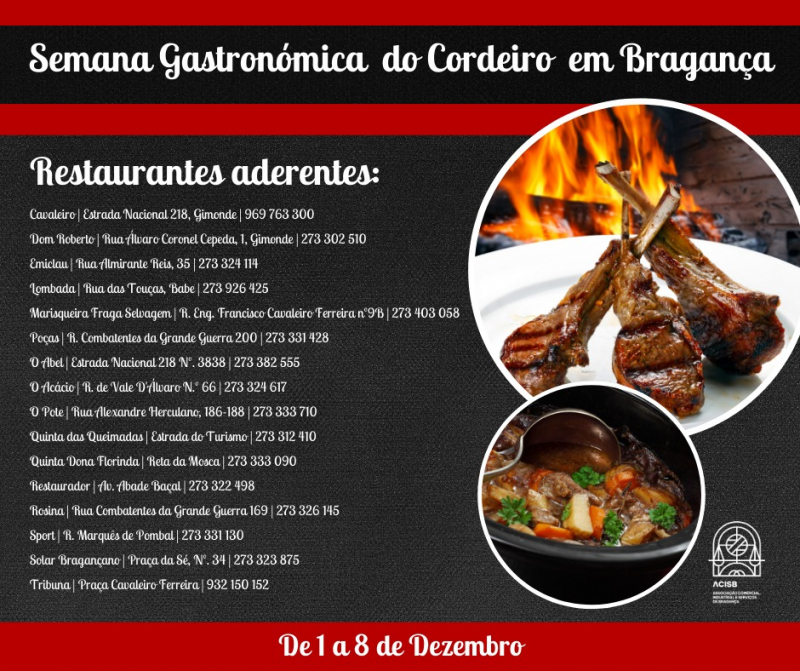 ACISB promove Semana Gastronómica do Cordeiro em dezembro